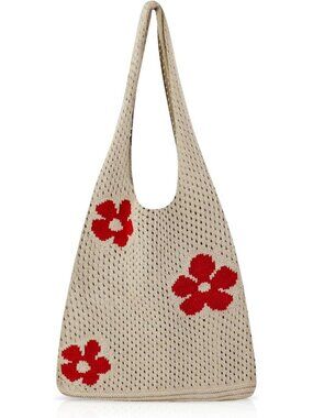 Women's Khaki Bohemian Stylish Woven Mesh Beach Bag Summer Vacation Boho Holiday